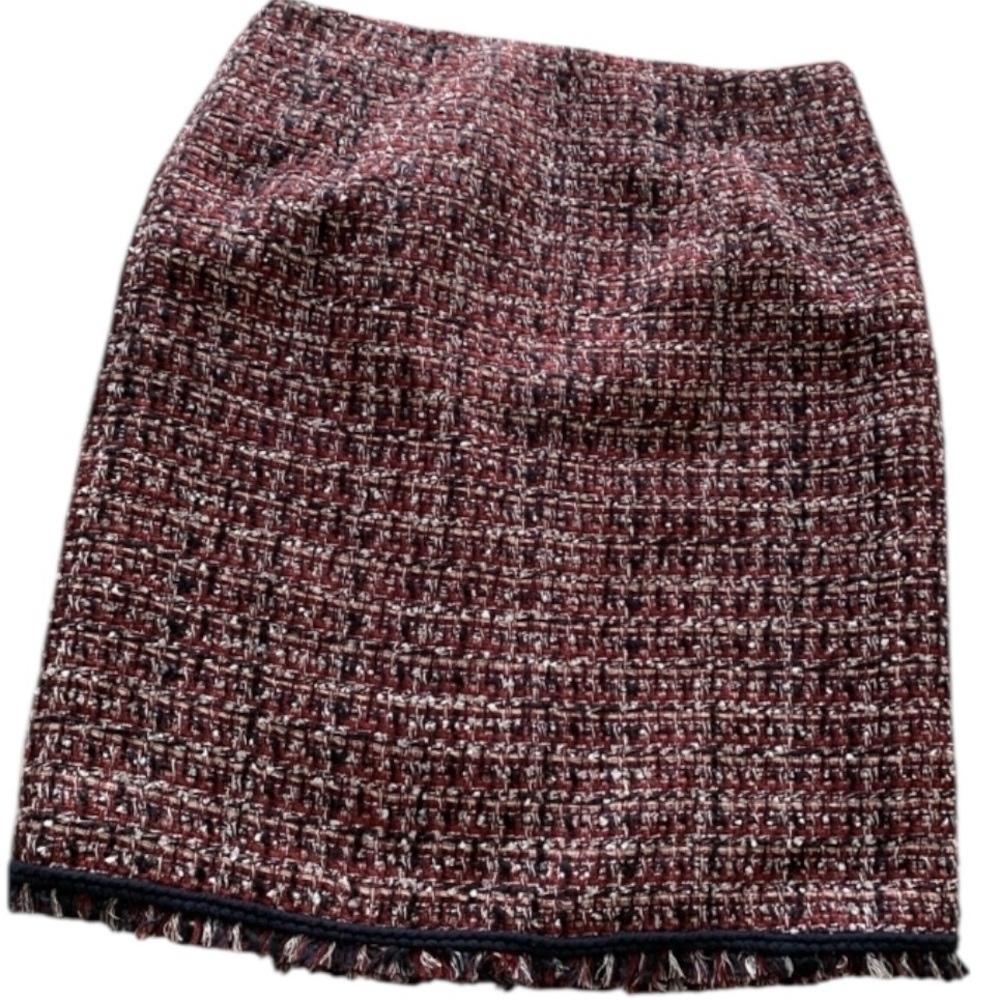 Talbots Burgundy Navy Gray Tweed Faux Wrap Skirt Size 4 Career Wear - Picture 8 of 10